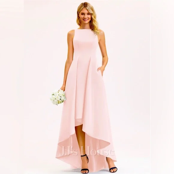 knee length dresses for ladies A-Line Mother of The Bride Dress Formal Wedding Guest Elegant High Low Scoop Neck Asymmetrical Tea Length Satin Lace 3/4 Length Sleeve with Pleats main image 1